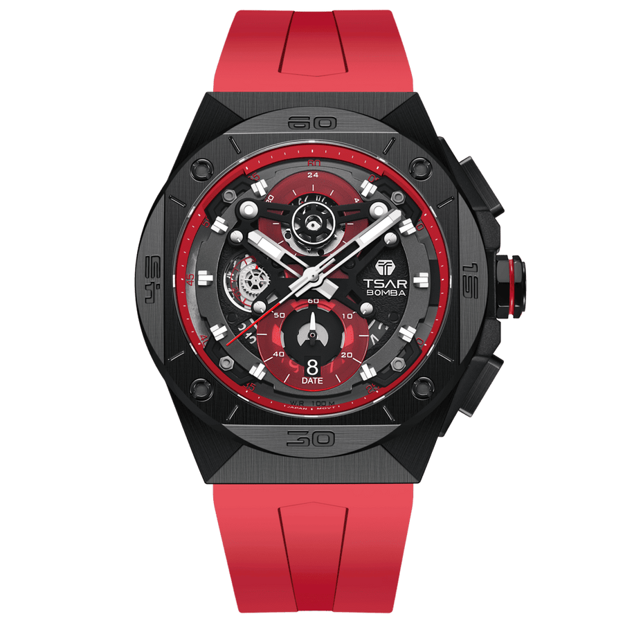 TSAR BOMBA Elemental TB8801Q Edelstahl Chronograph qutatz Herrenuhr - Rot
