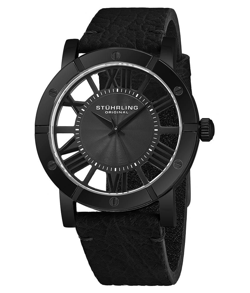 Stührling Winchester 881B Quartz 42mm Classic - Black Dial / Black Case / Black Leather Strap Tang Buckle