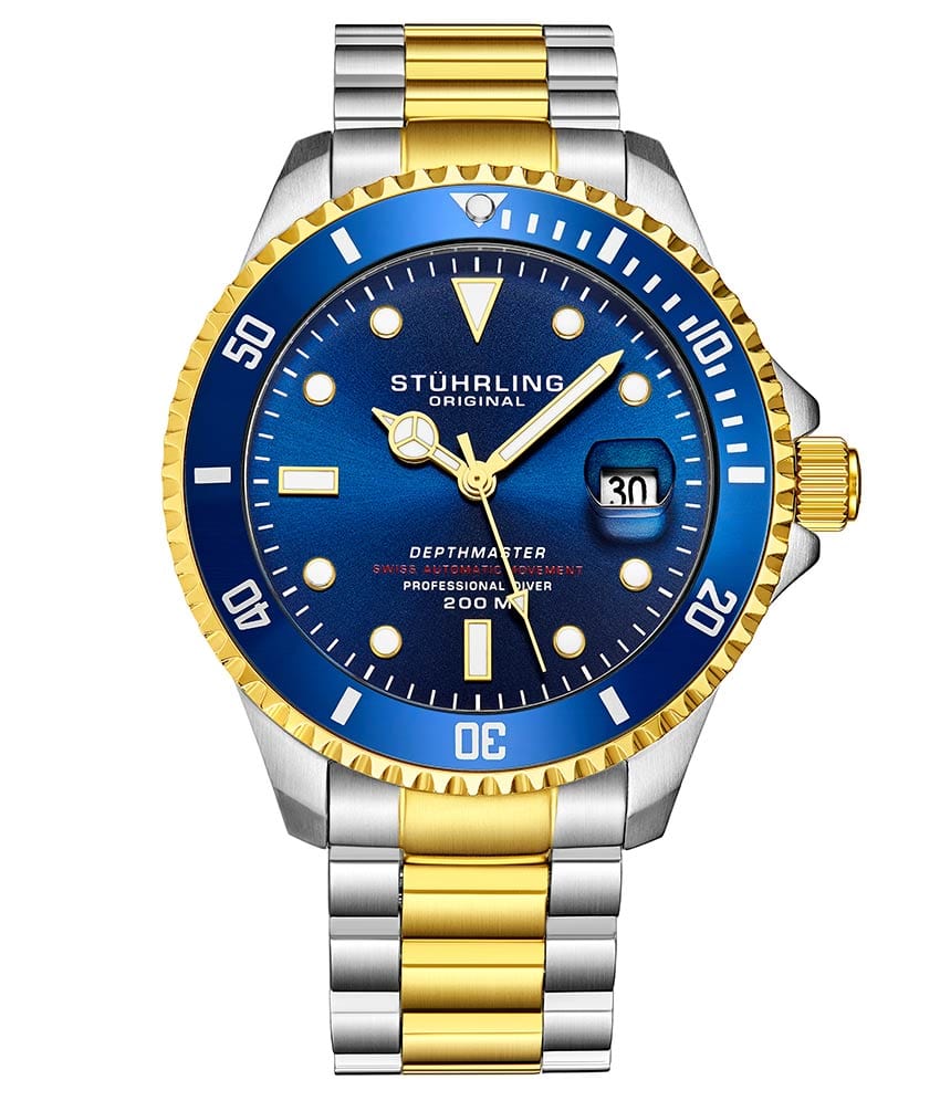 Stührling Swiss Automatic Depthmaster 883 42mm Diver - Blue Dial/Silver Case/Two Tone Silver Bracelet