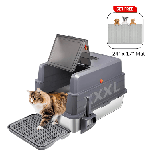 XXXL Extra Large Black Fully enclosed Stainless Steel Litter Box with Lid - Dark Gray / 28" L x 20" W x 17" H