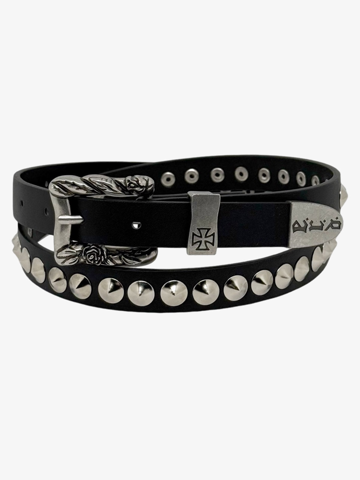 Gothic Cross Studded PU Leather Belt with Alloy Buckle - Black / 100CM