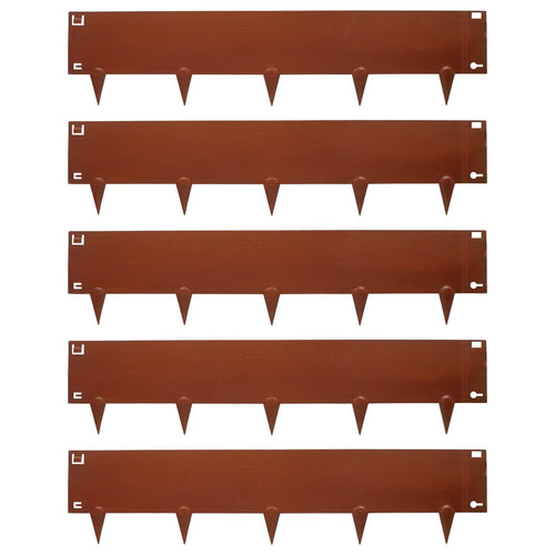 5pc Brown Steel Lawn Edging Set - 5m x 16cm