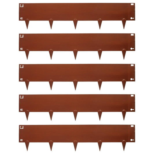 5pc Brown Steel Lawn Edging Set - 5m x 16cm