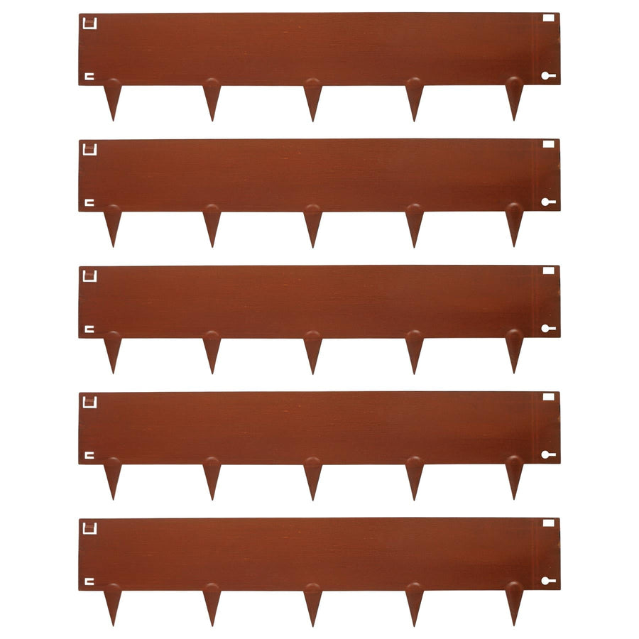 5pc Brown Steel Lawn Edging Set - 5m x 16cm