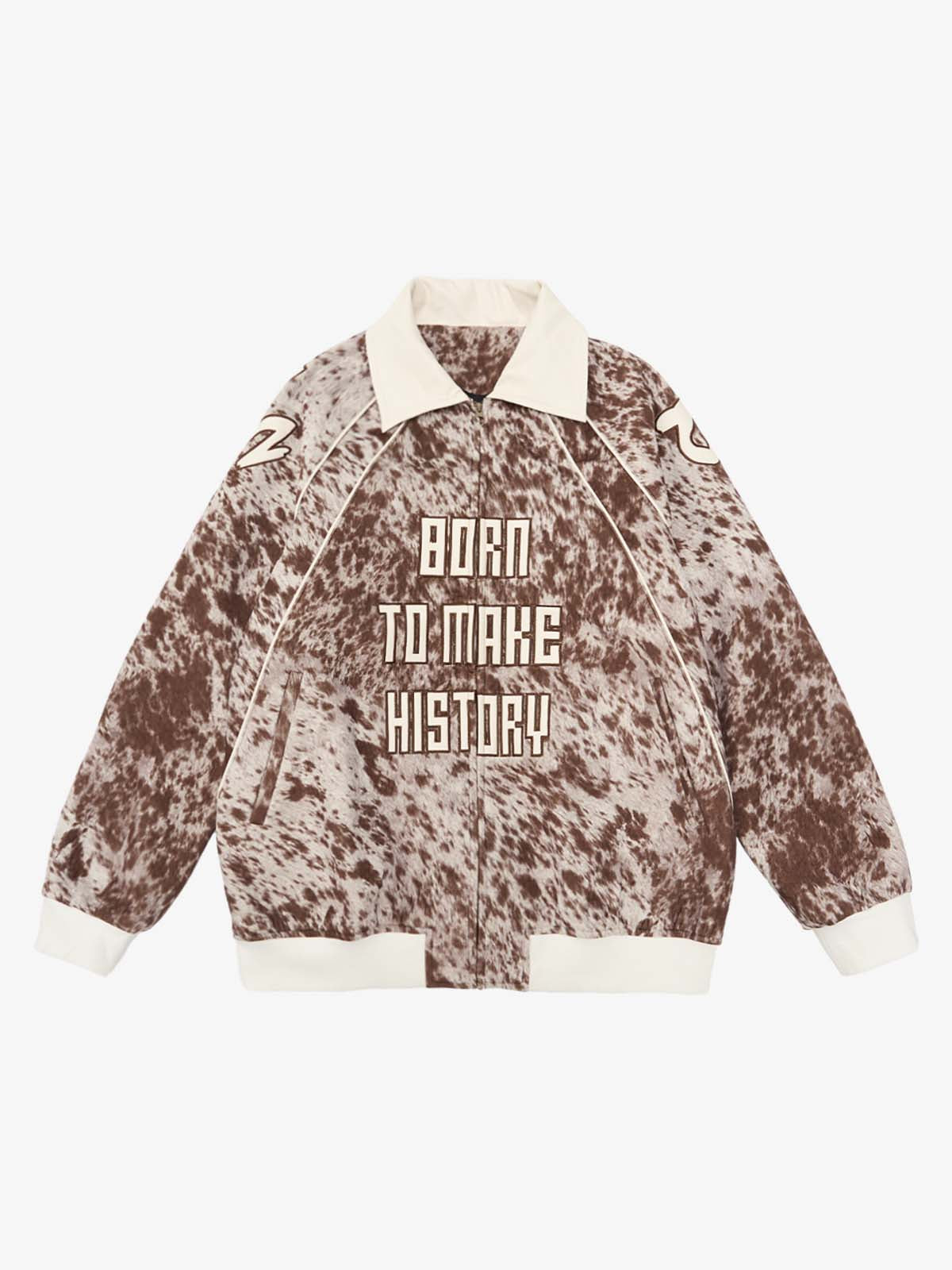 Retro Statement Snow Leopard Fleece Jacket - Brown / M