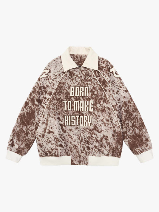 Retro Statement Snow Leopard Fleece Jacket - Brown / M