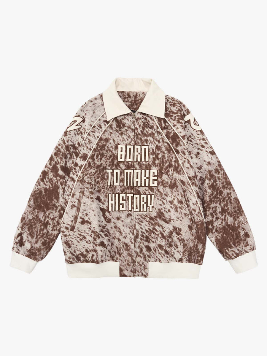 Retro Statement Snow Leopard Fleece Jacket - Brown / M