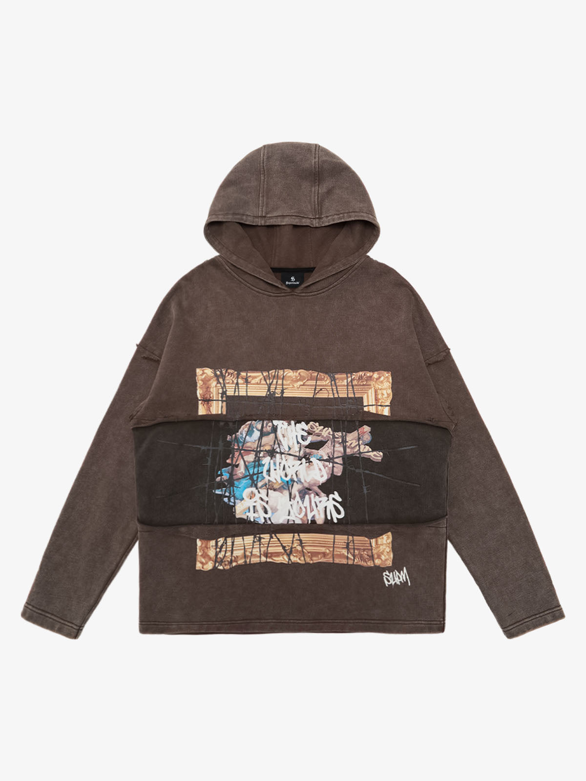 Distressed Thorn Destruction Painting Hoodie - Coffee / M