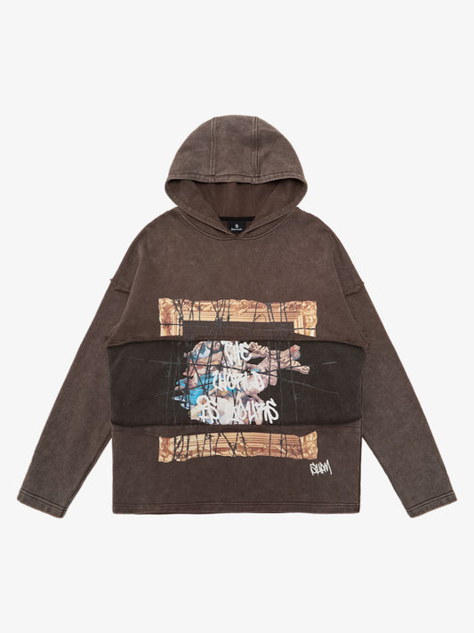 Distressed Thorn Destruction Painting Hoodie - Coffee / M