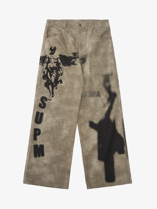 Original Large Cross Angel Print Distressed Jeans - 2552 - Sand Color / M
