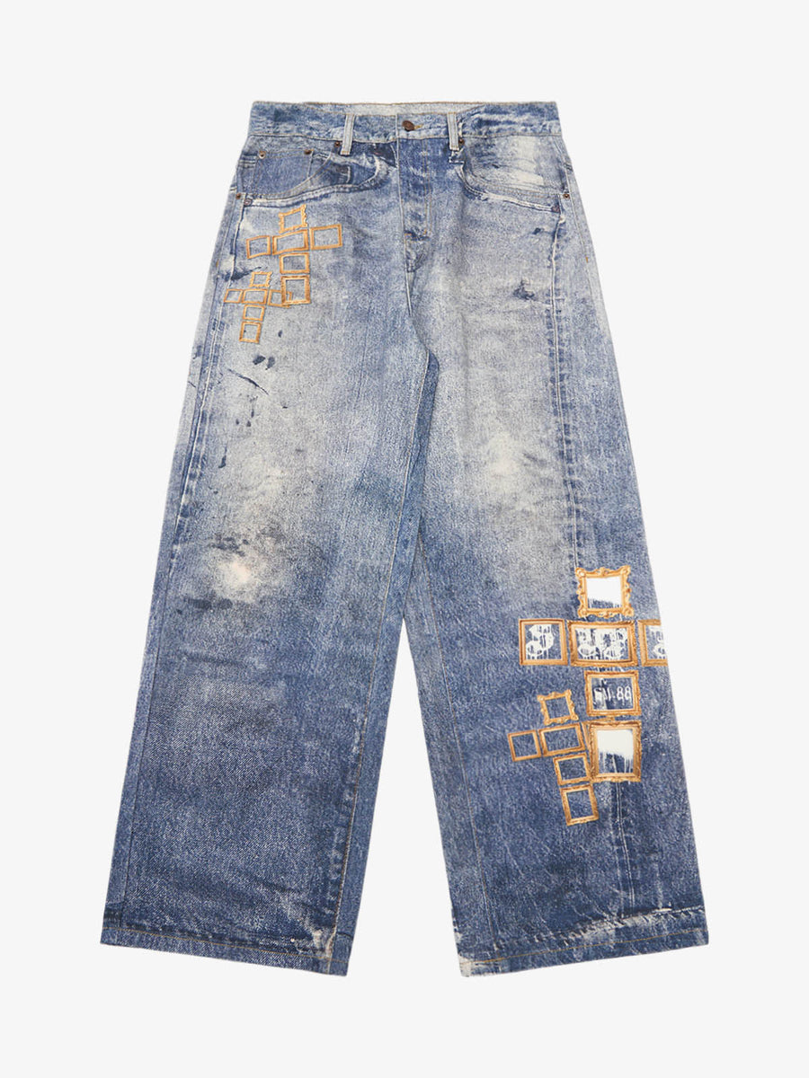 Frame Cross Print Denim Jeans - 2554 - Blue / M