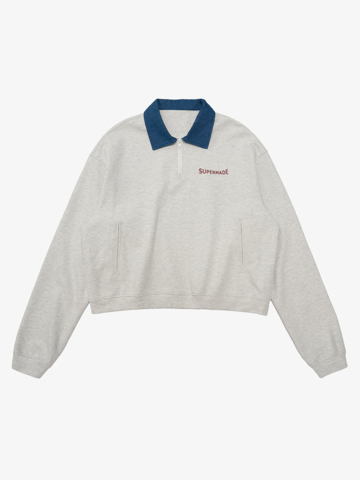 Original Denim Lapel Patchwork Sweatshirt - Light Grey / M