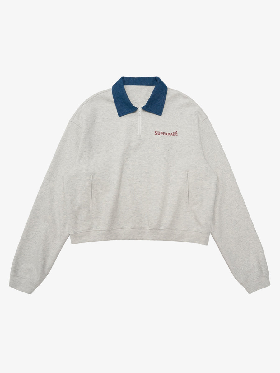 Original Denim Lapel Patchwork Sweatshirt - Light Grey / M