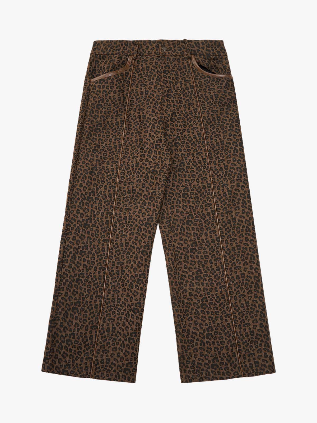 SUPM Graffiti Print Leather Leopard Print Baggy Pants - Leopard / S