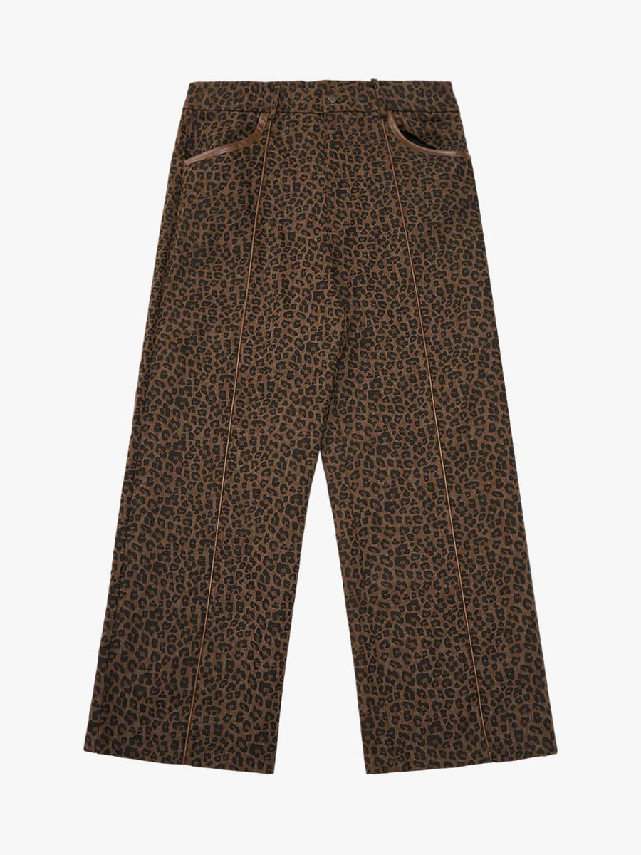 SUPM Graffiti Print Leather Leopard Print Baggy Pants - Leopard / S