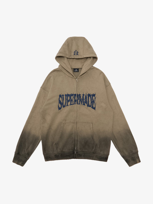 SUPERMADE Thorn Embroidery Zip Hoodie - Sand Color / M