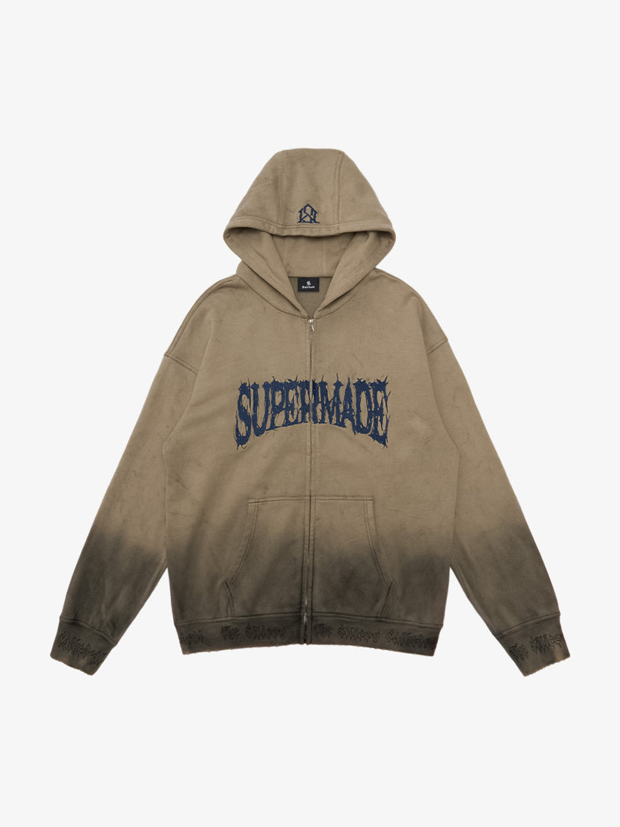 SUPERMADE Thorn Embroidery Zip Hoodie - Sand Color / M