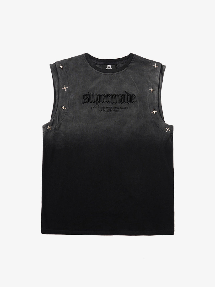 Jersey Knit Gradient Embroidered Stars Tank Top - 2461 - Black / S