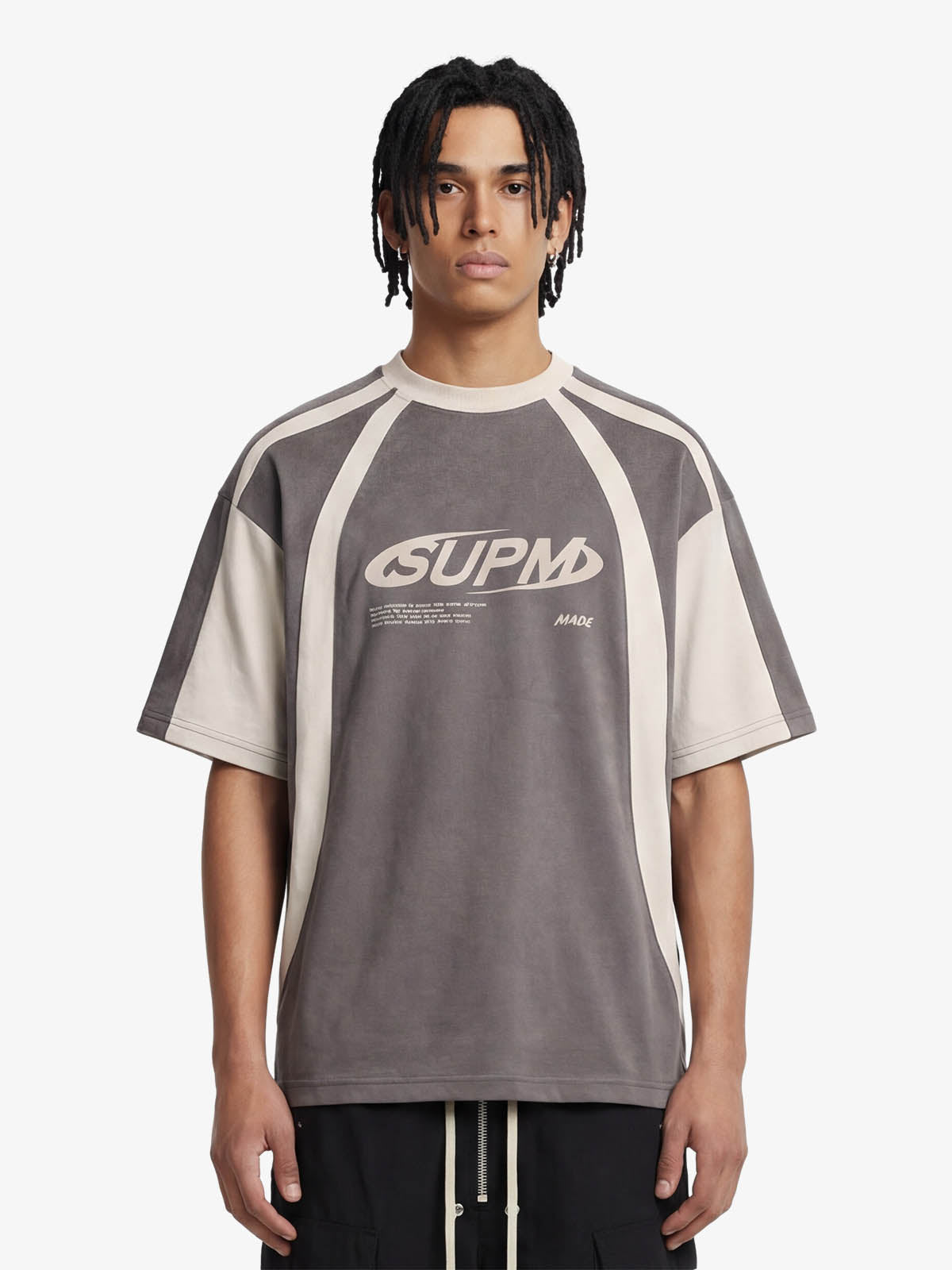 Jersey Deconstructed Contrast Color Stitching Print T-shirt - 2407 - Grey / M
