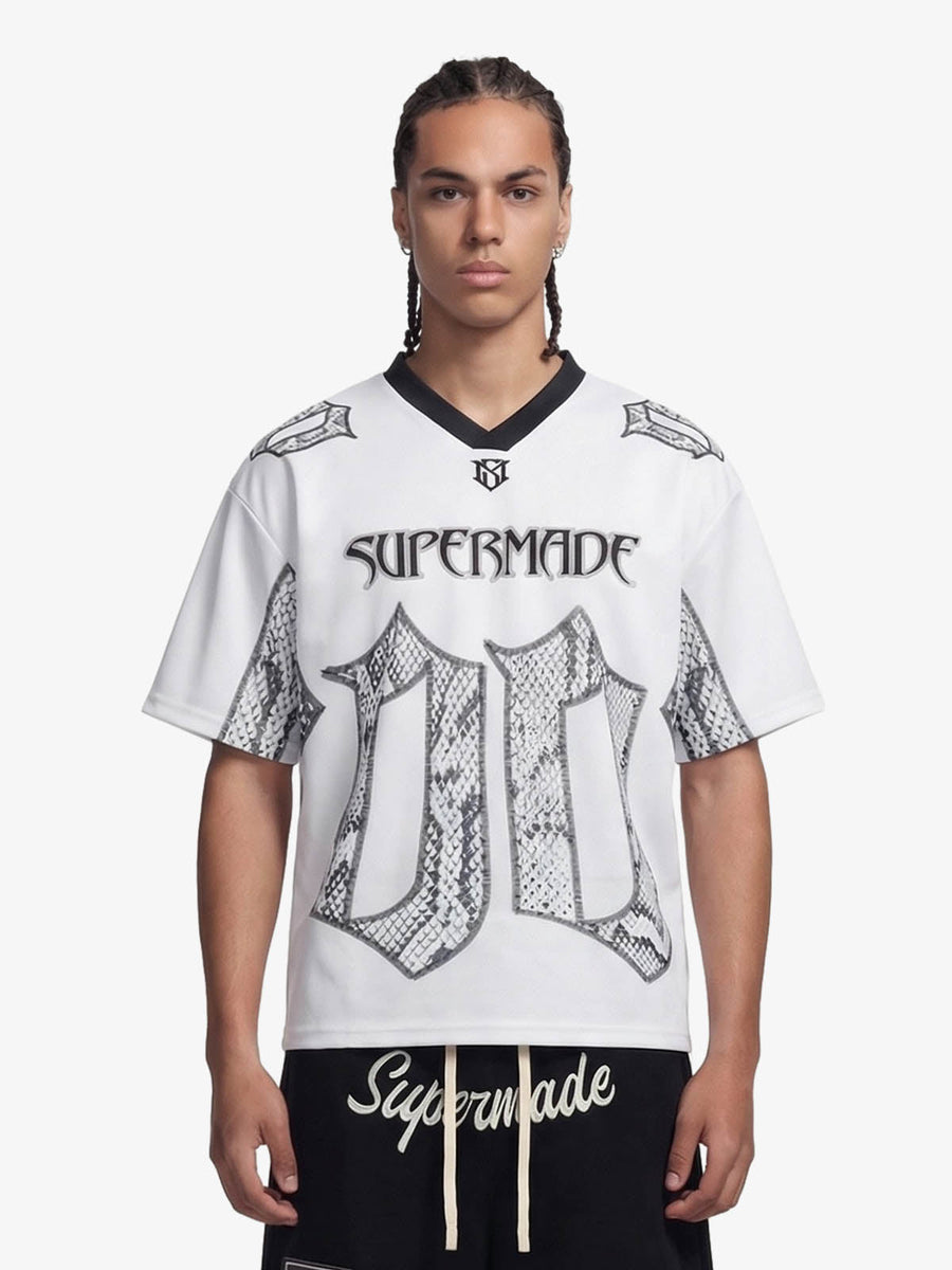Jersey Style Snake Print T-Shirt - 2418 - White / S