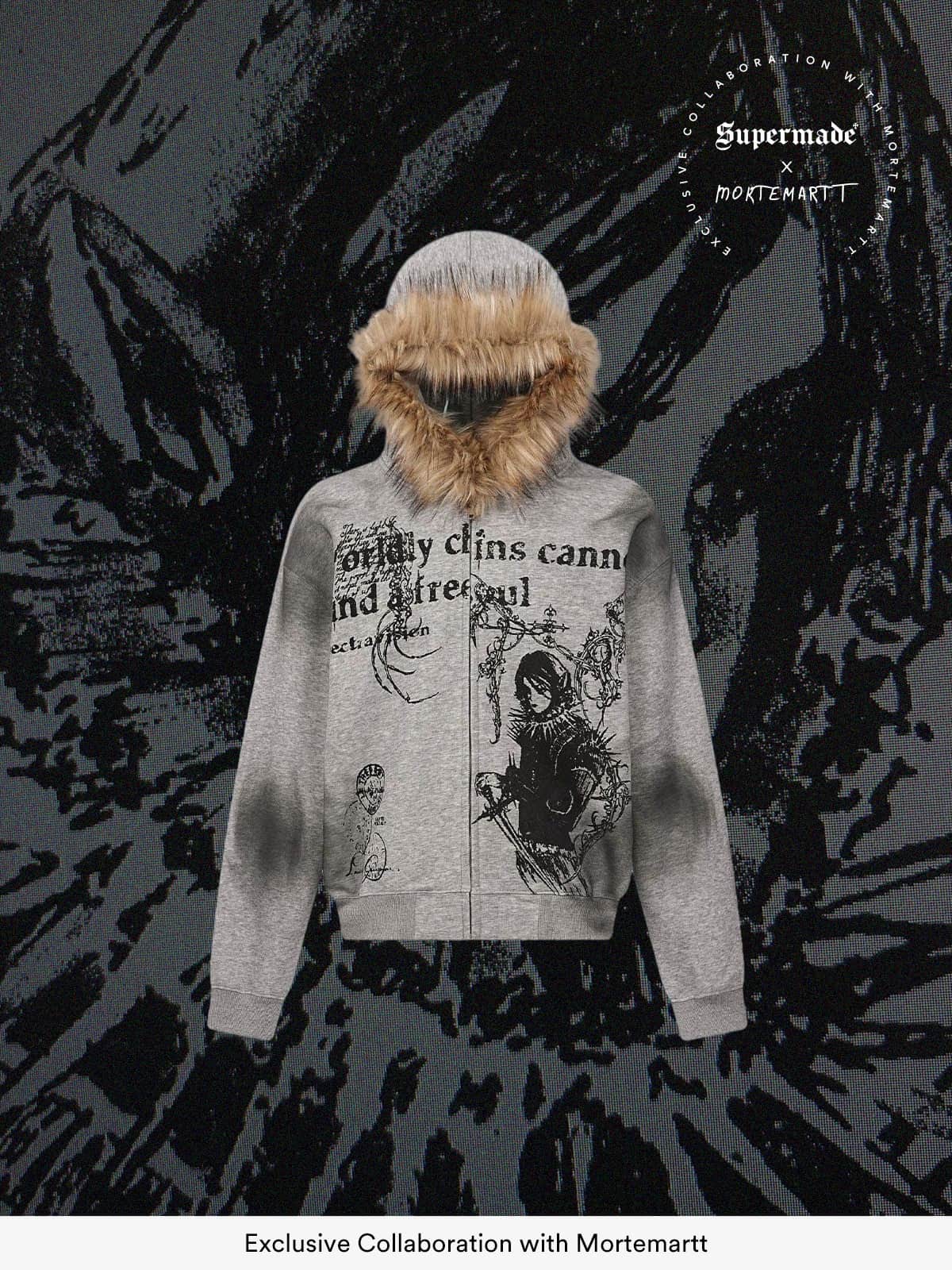 Supermade × Mortemartt Graphic Hooded Jacket- 2279 - Grey / S