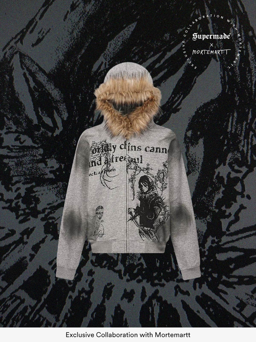 Supermade × Mortemartt Graphic Hooded Jacket- 2279 - Grey / S