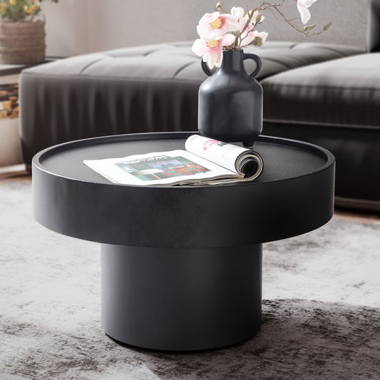 FineBuy Design Couchtisch rund 60 cm Metall schwarz - Handgefertigter Aluminium Wohnzimmertisch in Pilz Form - Moderner Alu Sofatisch - Beistelltisch