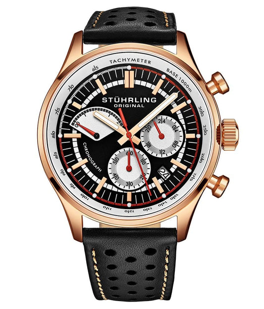 Stührling Monaco 934 Quartz 42mm Chronograph - Brown Dial / Rose Case / Brown Leather Strap Rose Tang Buckle