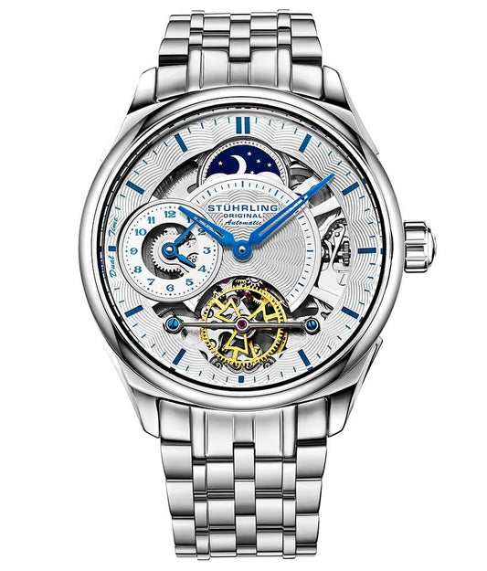 Stührling Presidia 943B Automatic 42mm Skeleton - Silver Dial / Silver Case / Silver Stainless Steel Bracelet Silver Deployant Buckle