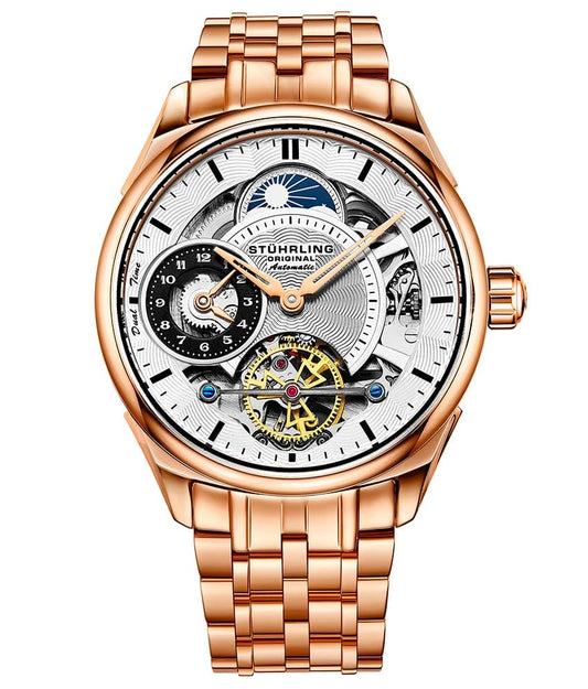 Stührling Presidia 943B Automatic 42mm Skeleton - Silver Dial / Rose Case / Rose Stainless Steel Bracelet Rose Deployant Buckle