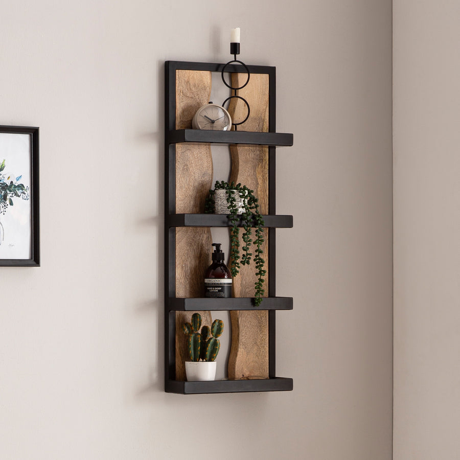 FineBuy Wandregal 30x80x10 cm Mango Massivholz / Metall Hängeregal Industrial, Design Schweberegal Rechteckig, Regal Hängend Wohnzimmer, Holzregal Wan