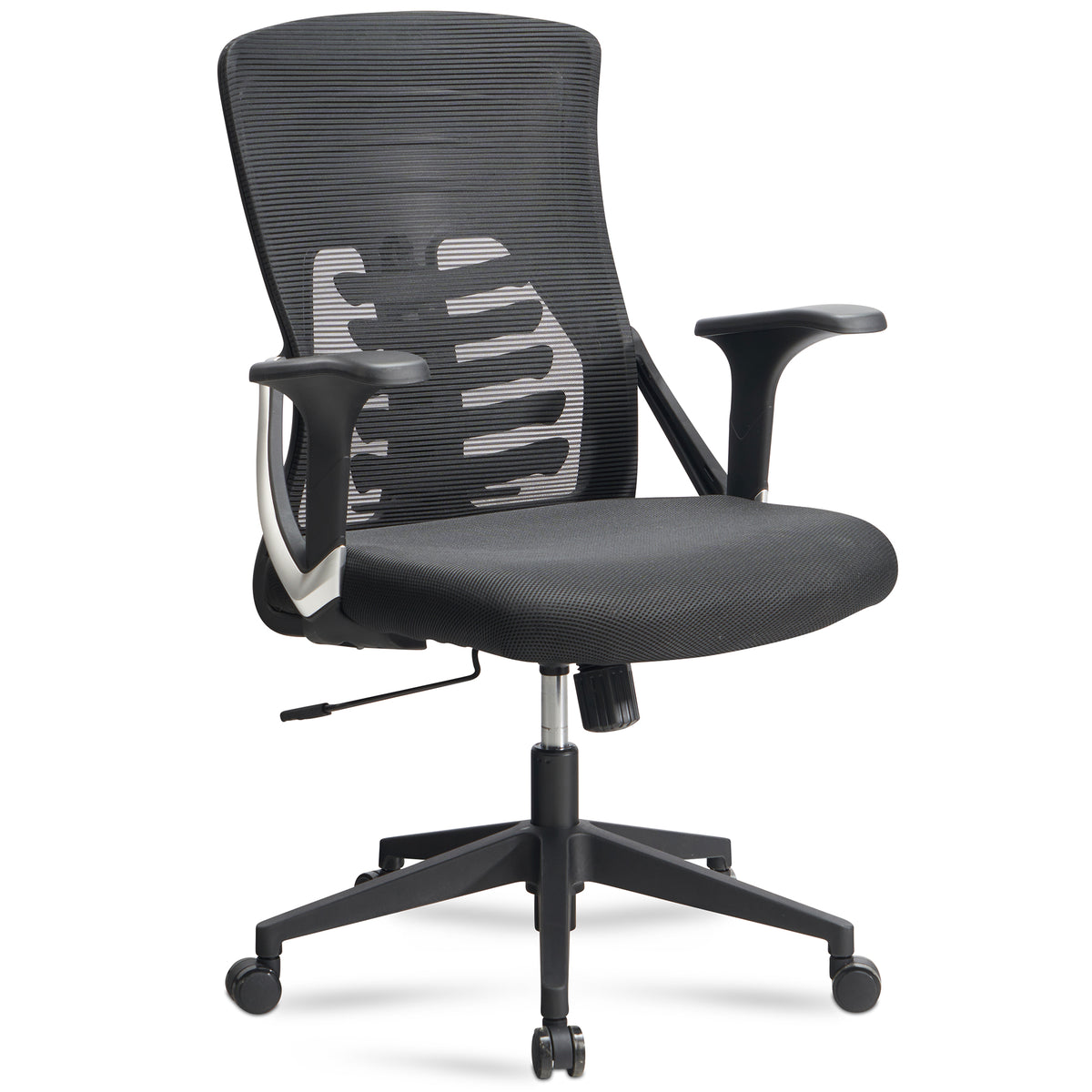 FineBuy Bürostuhl Mesh-Bezug Schreibtischstuhl bis 120 kg, Drehstuhl höhenverstellbar mit Lendenwirbelstütze, Stoff-Schreibtischsessel ergonomisch mit