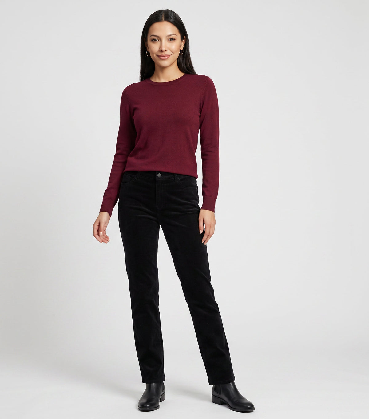 Black Corduroy Tapered Leg Trousers