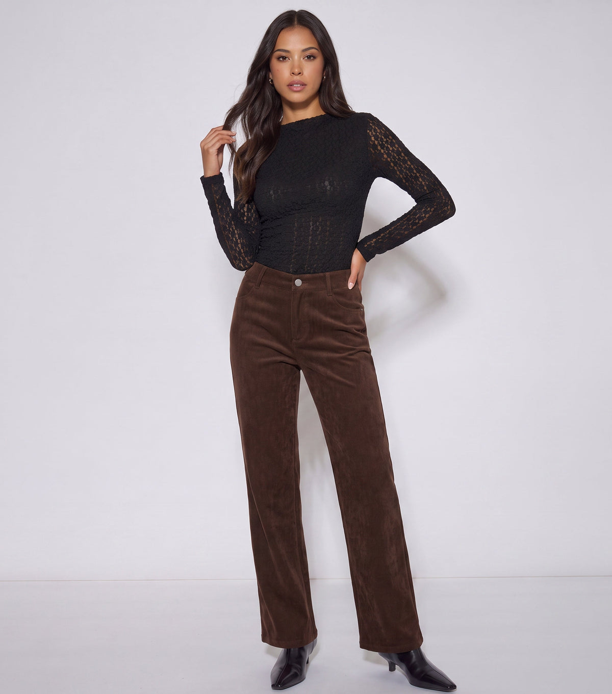 Brown Cord Straight Leg Trousers
