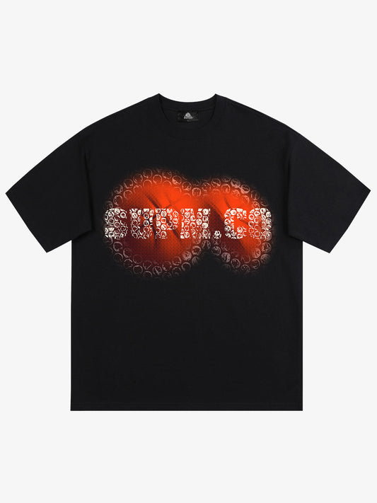 SUPM Foam Texture Basketball Pattern Graphic T-Shirt - Black / M
