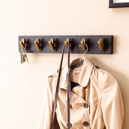 FineBuy Wandgarderobe Mango Massivholz 60cm - Garderobenpaneel massiv Holz - Wand Garderobenleiste Hakenleiste 6 Kleiderhaken