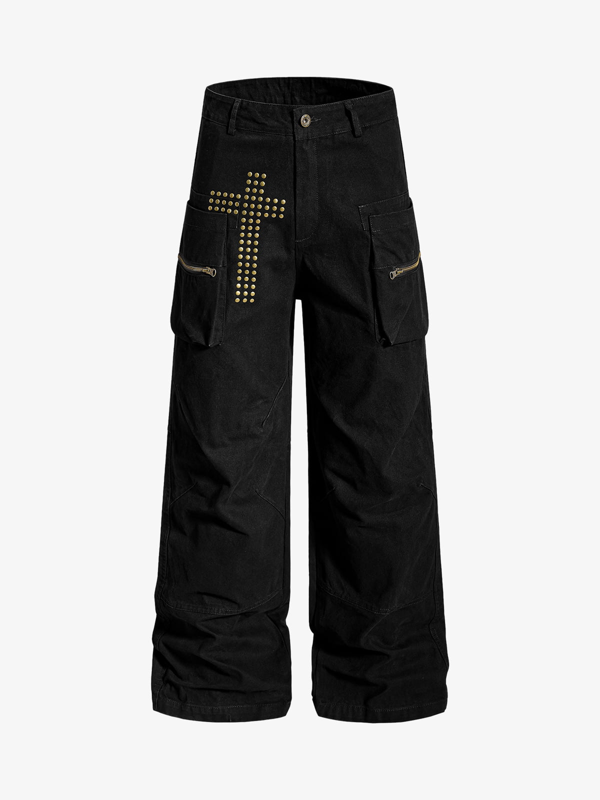 Vintage Utility Studded Cross Straight Leg Pants - Black / S
