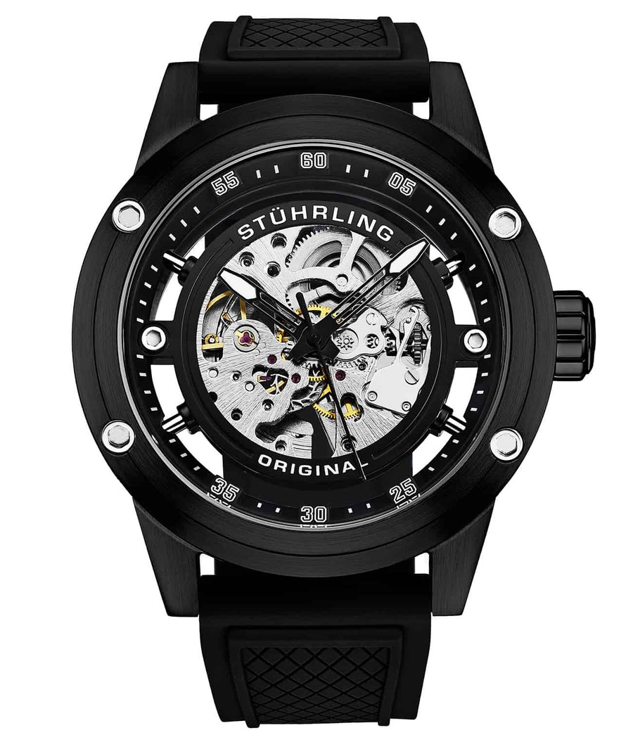 Stührling The Titan Automatic 50mm Skeleton - Black Dial/Silver Case/Blue Strap