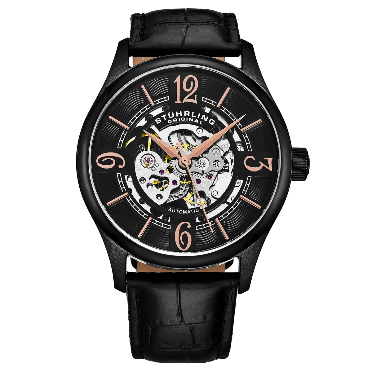 Delphi 992 Automatic 42mm Skeleton - Black Dial / Black PVD Case / Black Leather Strap Black Tang Buckle