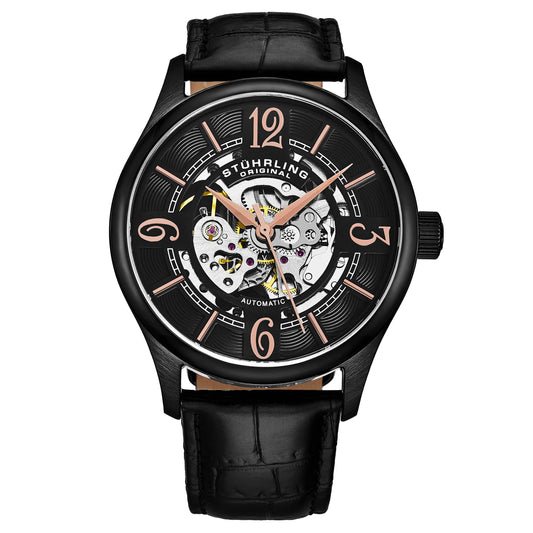 Delphi 992 Automatic 42mm Skeleton - Black Dial / Black PVD Case / Black Leather Strap Black Tang Buckle
