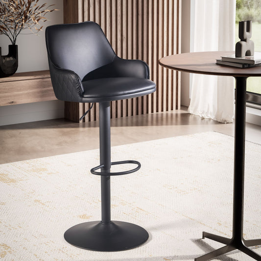 FineBuy Barhocker Kunstleder Schwarz Hocker mit Lehne 86 - 106 cm, Küchenhocker Höhenverstellbar Modern 100 kg, Barstuhl Tresenhocker mit Metall-Tromp