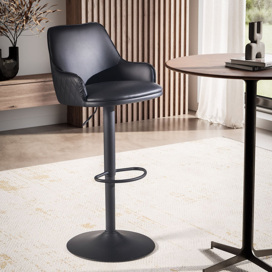 FineBuy Barhocker Kunstleder Schwarz Hocker mit Lehne 86 - 106 cm, Küchenhocker Höhenverstellbar Modern 100 kg, Barstuhl Tresenhocker mit Metall-Tromp