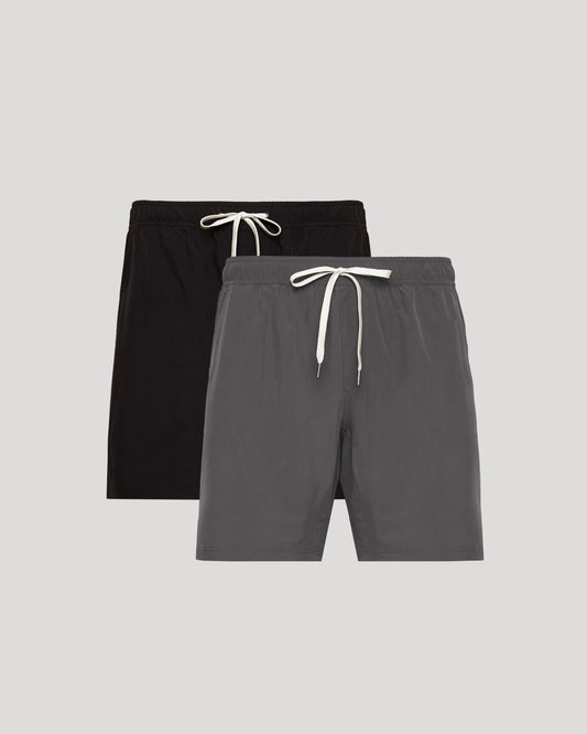 True Classic 9" Black & Carbon Gray Active Quick Dry Shorts 2-Pack | Cotton Blend | Athletic Cut | Small
