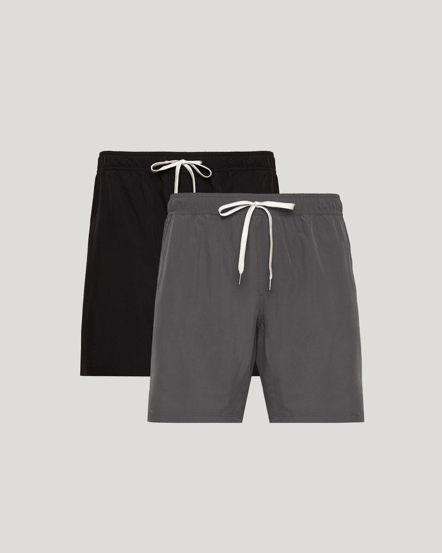 True Classic 9" Black & Carbon Gray Active Quick Dry Shorts 2-Pack | Cotton Blend | Athletic Cut | Small