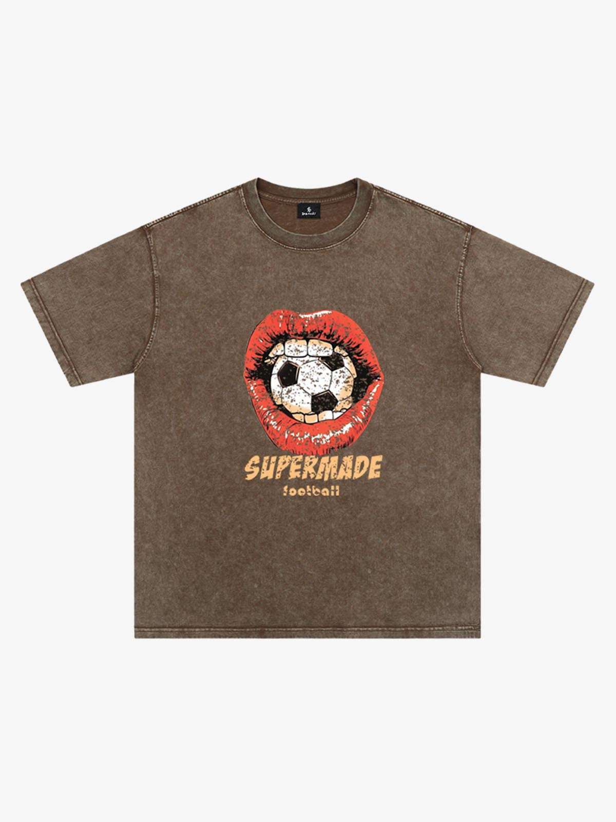 Soccer Ball Lips Graphic T-Shirt - Coffee / M