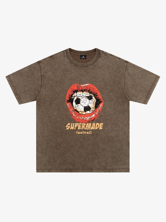 Soccer Ball Lips Graphic T-Shirt - Coffee / M