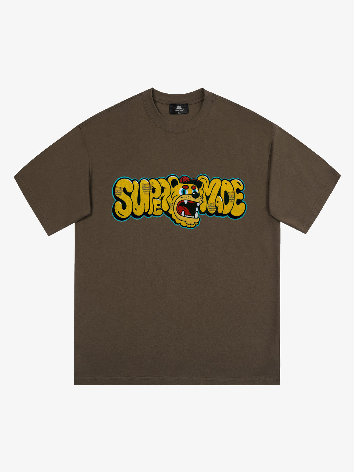 Street Graffiti Trendy Tiger Head Font T-Shirt - Brown / M