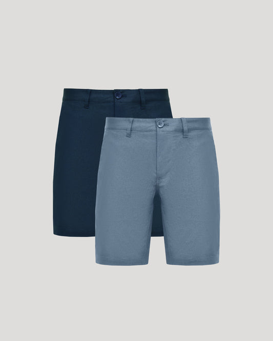 True Classic 9" Navy Blue & Fiord Linen Shorts 2-Pack | Cotton Blend | Athletic Cut | 30