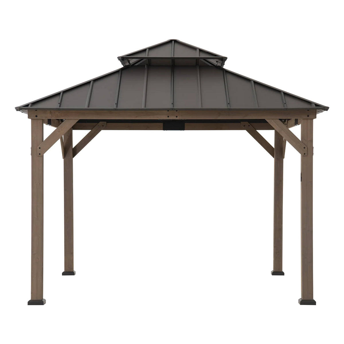 KAPS Solar LED Illuminated Wood Gazebo 330cm x 330cm - Dark Brown