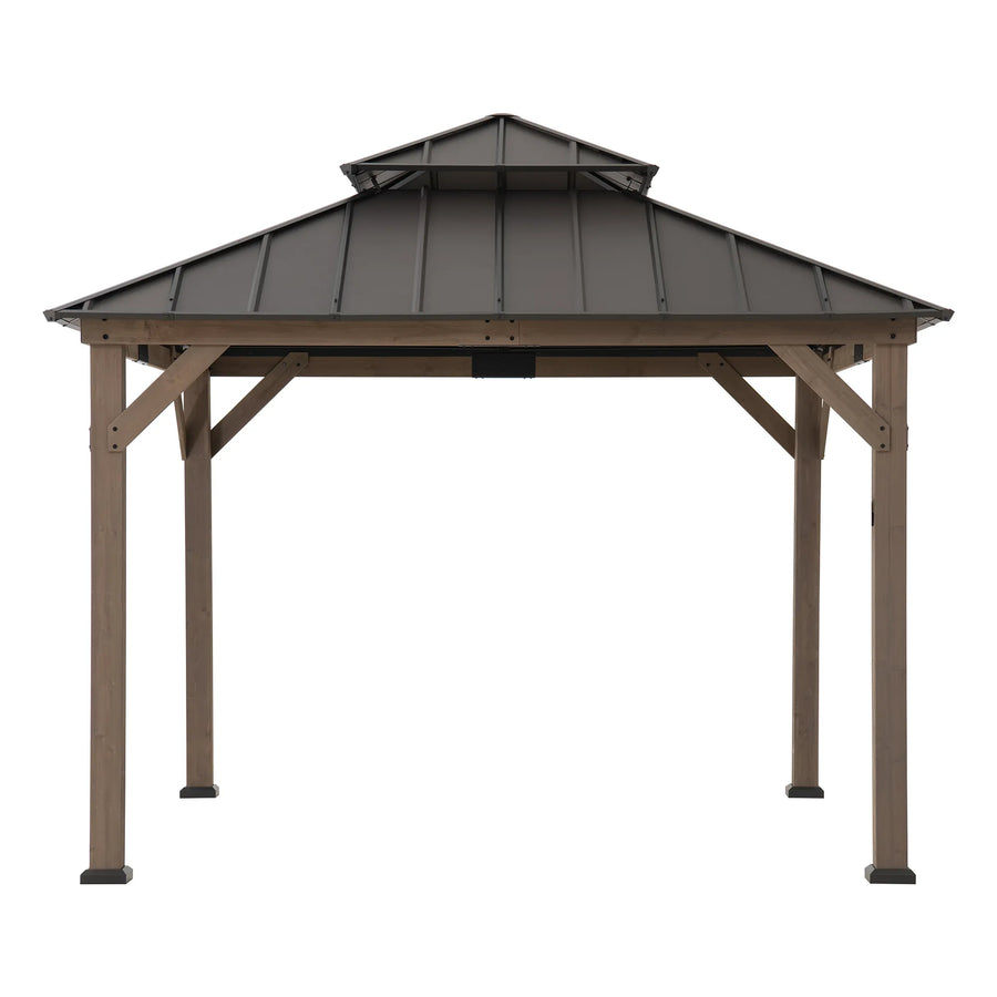 KAPS Solar LED Illuminated Wood Gazebo 330cm x 330cm - Dark Brown